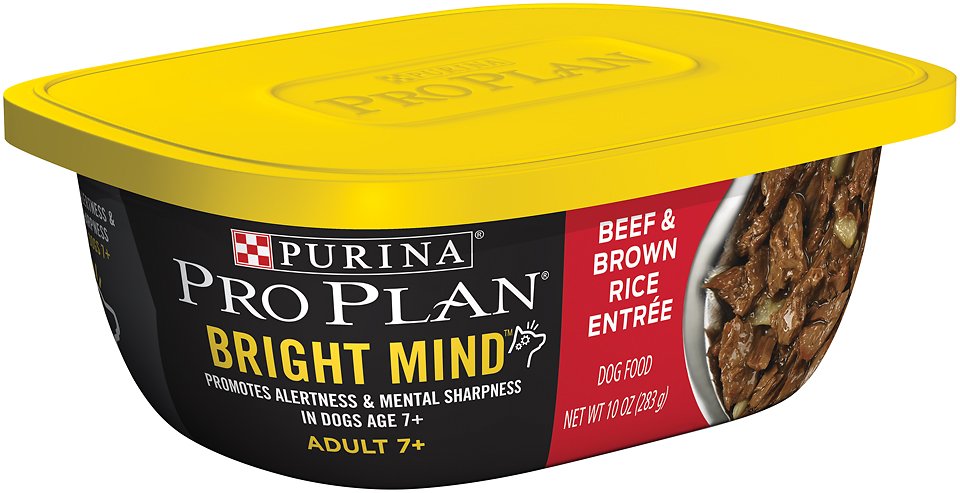 Purina Pro Plan Bright Mind Adult 7+ Beef & Brown Rice Entree Wet Dog Food, 10-oz tub, case of 8