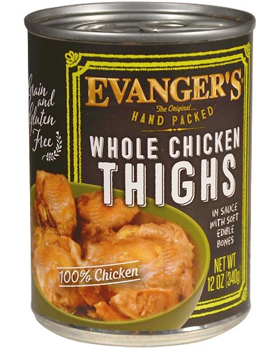 Evanger's Grain-Free Hand Packed Whole Chicken Thighs Canned Dog Food, 11-oz, case of 12