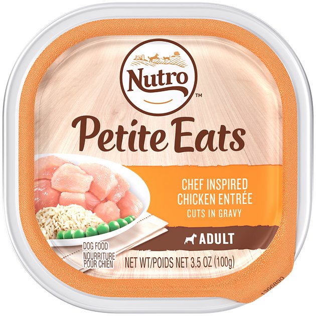 Nutro Adult Petite Eats Chef Inspired Chicken Entree Cuts In Gravy Dog Food Trays, 3.5-oz, case of 24