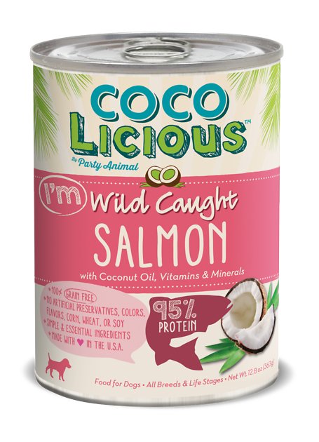 Party Animal Cocolicious 95% Wild Caught Salmon Grain-Free Canned Dog Food, 12.8-oz, case of 12