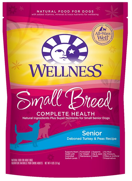 Wellness Small Breed Complete Health Senior Deboned Turkey & Peas Recipe Dry Dog Food, 4-lb bag