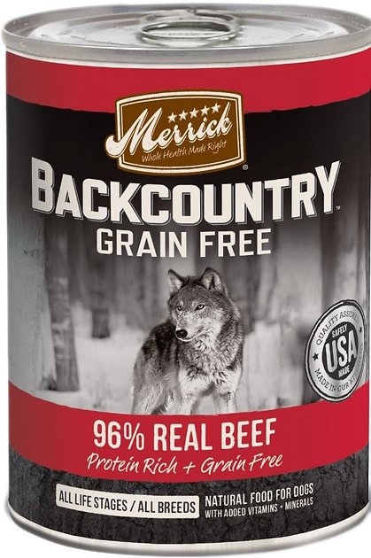 Merrick Backcountry Grain-Free 96% Real Beef Recipe Canned Dog Food, 12.7-oz, case of 12