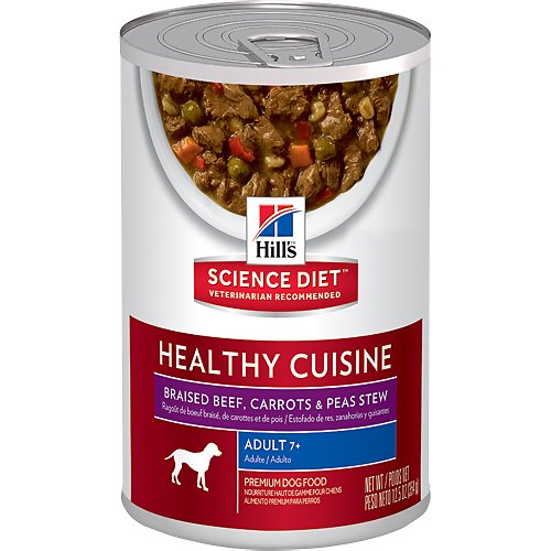 Hill's Science Diet Adult 7+ Healthy Cuisine Braised Beef, Carrots & Peas Stew Canned Dog Food, 12.5-oz, case of 12