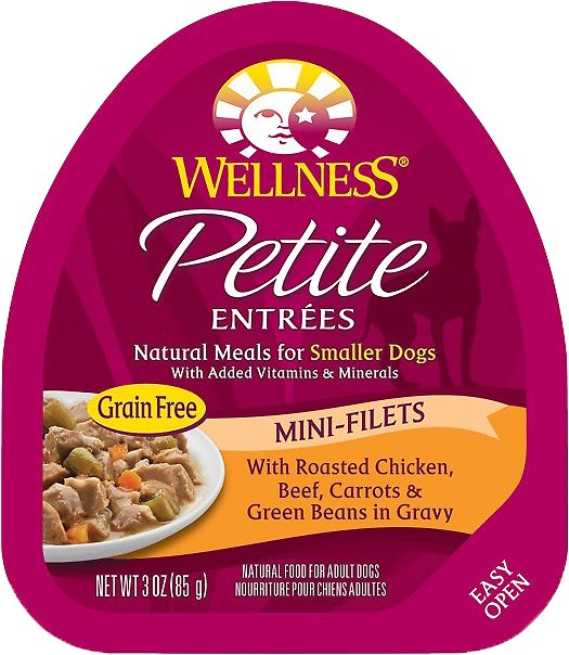 Wellness Petite Entrees Mini-Filets with Roasted Chicken, Beef, Carrots & Green Beans in Gravy Grain-Free Wet Dog Food, 3-oz, case of 24