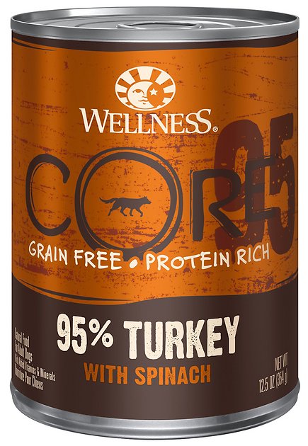 Wellness CORE 95% Grain-Free Turkey & Spinach Canned Dog Food, 12.5-oz, case of 12