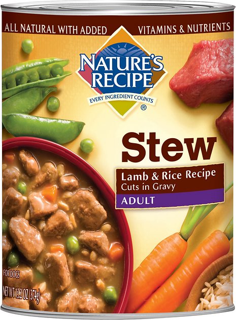 Nature's Recipe Adult Lamb & Rice Recipe Cuts in Gravy Stew Canned Dog Food, 13.2-oz, case of 12