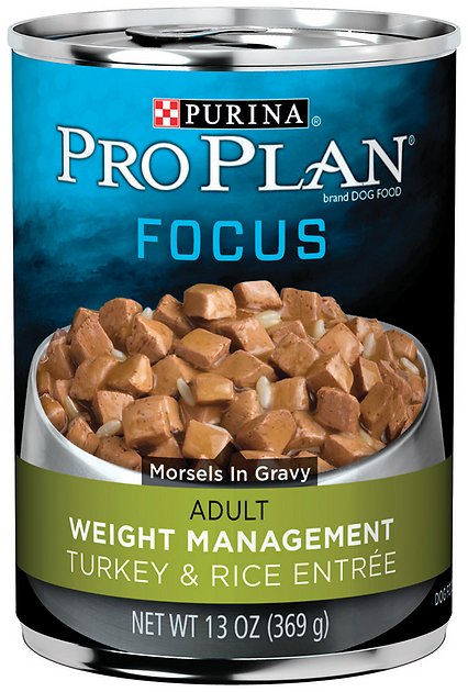 Purina Pro Plan Focus Adult Weight Management Turkey & Rice Entree Morsels in Gravy Canned Dog Food, 13-oz, case of 12