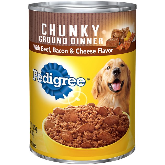 Pedigree Chunky Ground Dinner With Beef, Bacon & Cheese Flavor Canned Dog Food, 22-oz, case of 12