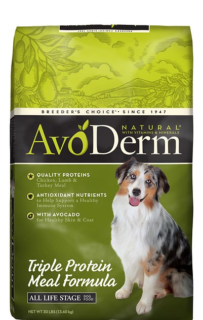 AvoDerm Natural Triple Protein Meal Formula All Life Stages Dry Dog Food, 30-lb bag