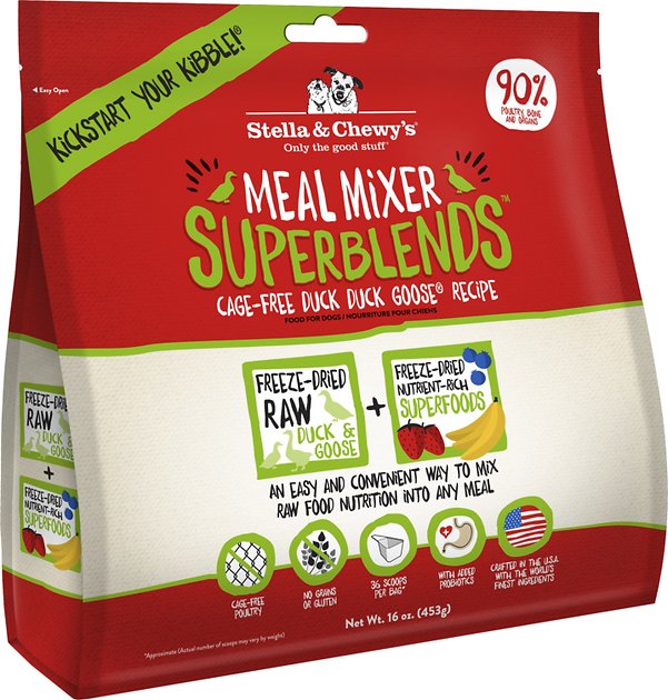 Stella & Chewy's SuperBlends Cage-Free Duck Duck Goose Recipe Meal Mixers Grain-Free Freeze-Dried Dog Food