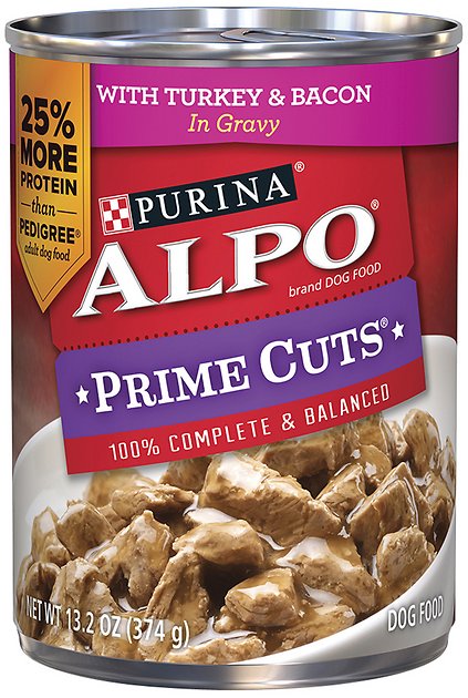 ALPO Prime Cuts with Turkey & Bacon in Gravy Canned Dog Food, 13.2-oz, case of 12