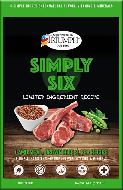 Triumph Simply Six Limited Ingredient Lamb Meal, Brown Rice & Pea Recipe Dry Dog Food, 14-lb bag