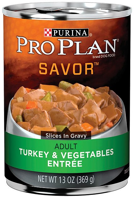 Purina Pro Plan Savor Adult Turkey & Vegetables Entree Slices in Gravy Canned Dog Food, 13-oz, case of 12