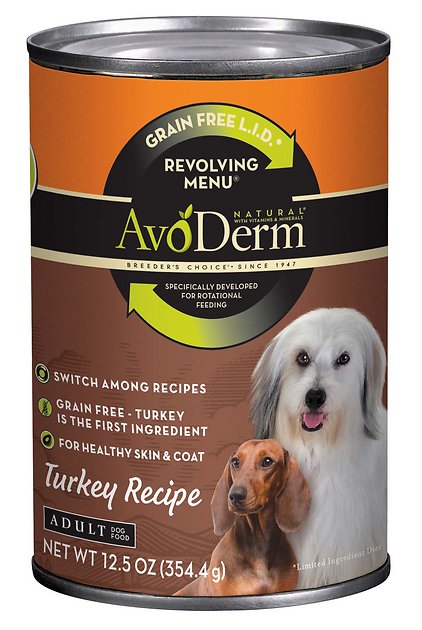 AvoDerm Natural Grain-Free Revolving Menu Turkey Recipe Adult & Puppy Canned Dog Food, 12.5-oz, case of 12