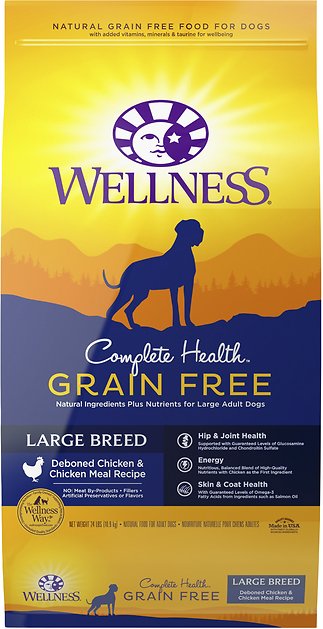 Wellness Grain-Free Complete Health Large Breed Adult Deboned Chicken & Chicken Meal Recipe Dry Dog Food, 24-lb bag