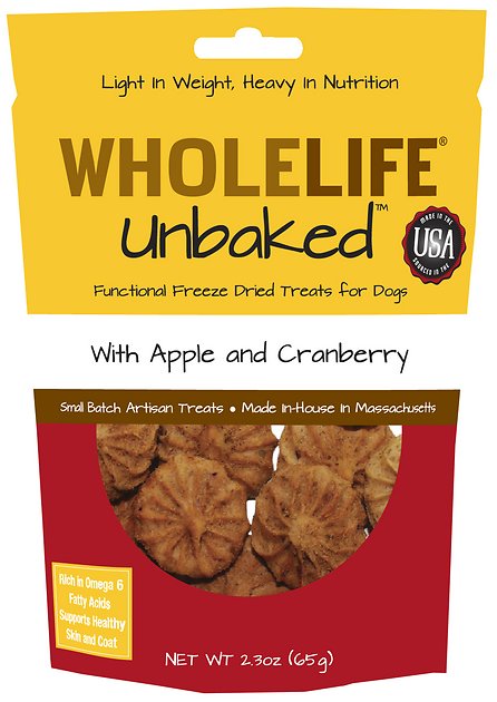 Whole Life Unbaked Apple & Cranberry Flavor Freeze-Dried Dog Treats, 2.3-oz bag