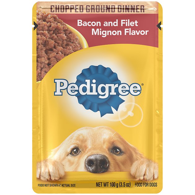 Pedigree Chopped Ground Dinner Bacon & Filet Mignon Flavor Wet Dog Food, 3.5-oz, case of 16