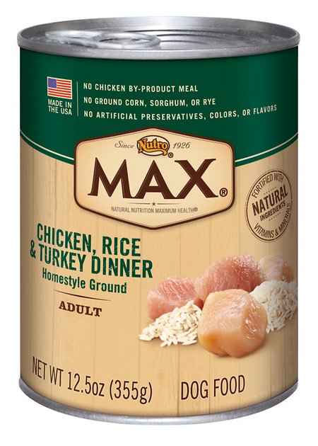 Nutro Max Adult Chicken, Rice & Turkey Dinner Canned Dog Food, 12.5-oz, case of 12