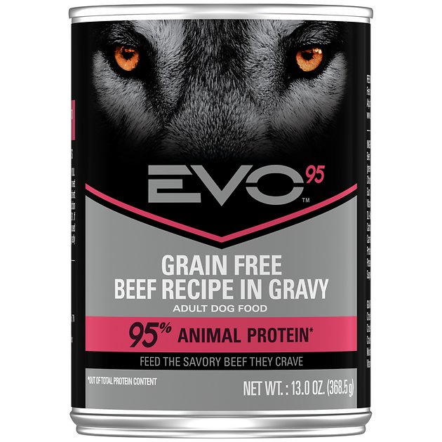 EVO 95 Adult Grain Free Beef Recipe in Gravy Canned Dog Food 13-oz, case of 12