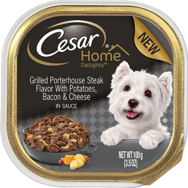 Cesar Home Delights Grilled Porterhouse Steak Flavor with Potatoes, Bacon & Cheese Dog Food Trays, 3.5-oz, case of 24