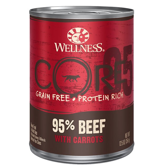 Wellness CORE 95% Grain-Free Beef & Carrots Canned Dog Food, 12.5-oz, case of 12