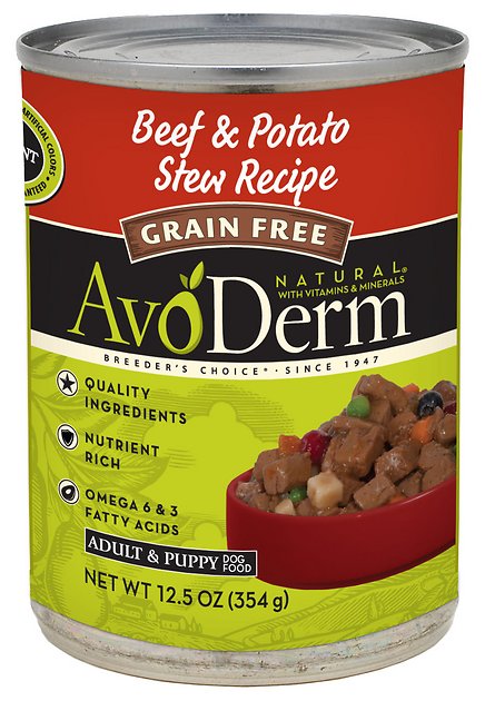 AvoDerm Natural Grain-Free Beef & Potato Stew Recipe Adult & Puppy Canned Dog Food, 12.5-oz, case of 12