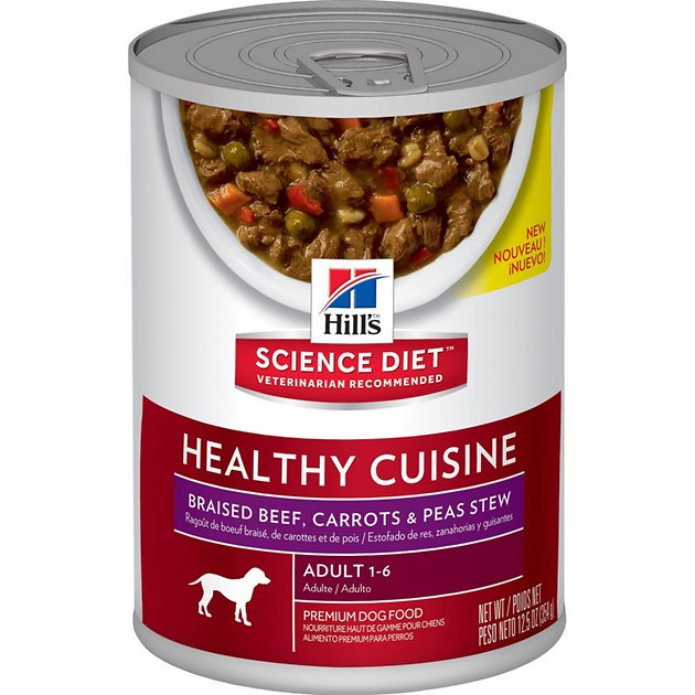 Hill's Science Diet Adult Healthy Cuisine Braised Beef, Carrots & Peas Stew Canned Dog Food, 12.5-oz, case of 12