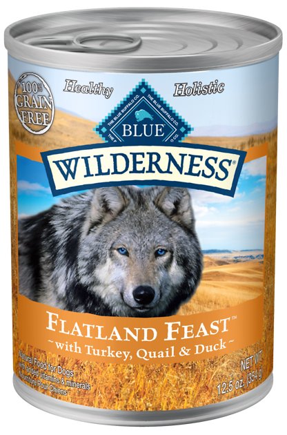 Blue Buffalo Wilderness Flatland Feast Turkey, Quail & Duck Formula Grain-Free Canned Dog Food, 12.5-oz can, case of 12