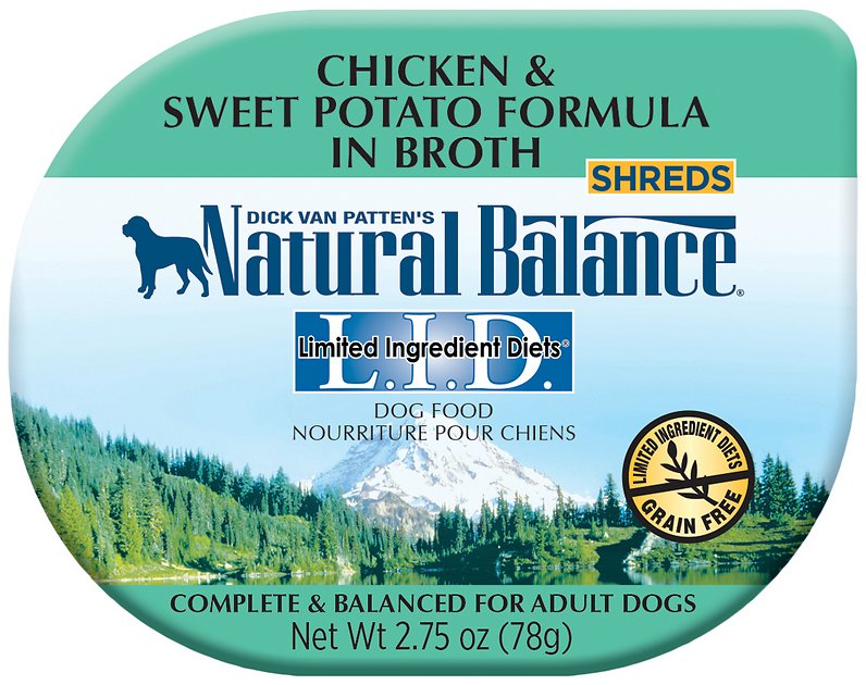 Natural Balance L.I.D. Limited Ingredient Diets Chicken & Sweet Potato Formula Shreds Grain-Free Wet Dog Food, 2.75-oz tubs, case of 24