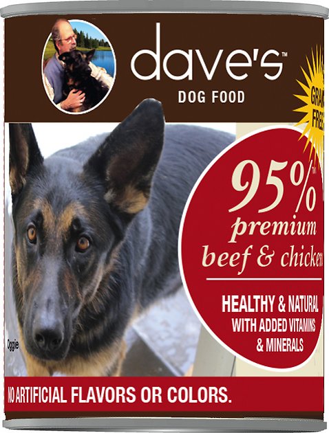 Dave's Pet Food 95% Premium Meats Grain-Free Beef & Chicken Recipe Canned Dog Food, 13-oz, case of 12