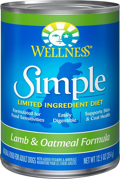 Wellness Simple Limited Ingredient Diet Lamb & Oatmeal Formula Canned Dog Food, 12.5-oz, case of 12