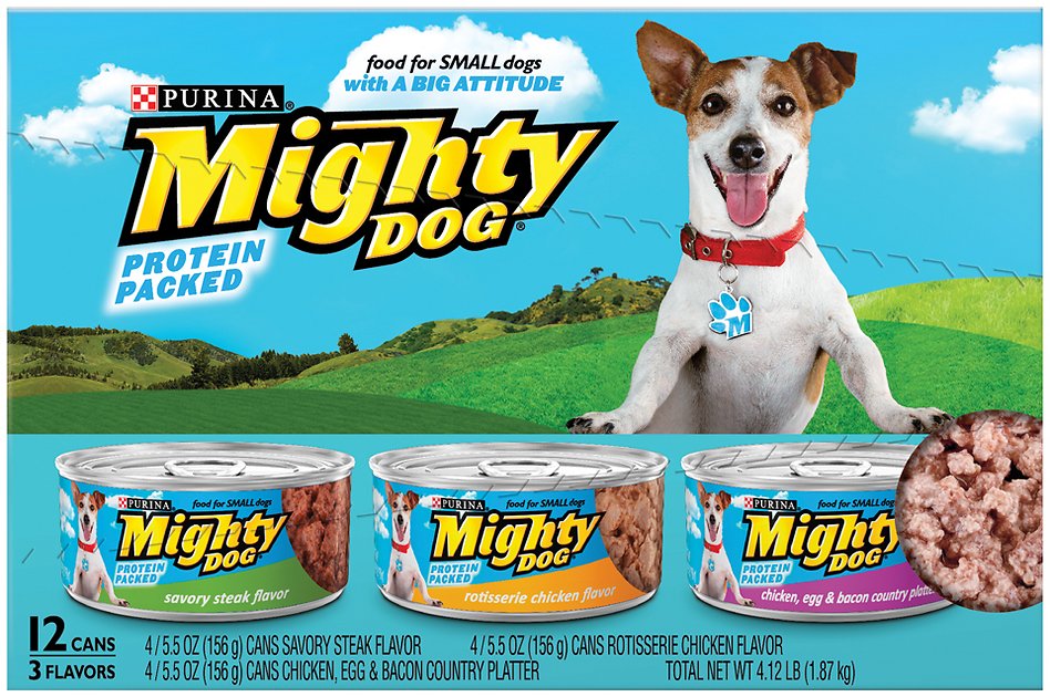 Mighty Dog Savory Steak Flavor, Rotisserie Chicken Flavor & Chicken, Egg & Bacon Country Platter Variety Pack Canned Dog Food, 5.5-oz, case of 12