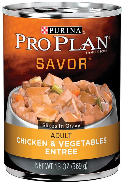 Purina Pro Plan Savor Adult Chicken & Vegetables Entree Slices in Gravy Canned Dog Food, 13-oz, case of 12